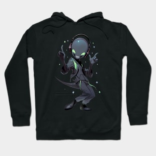 An alien is listening to music in headphones Hoodie